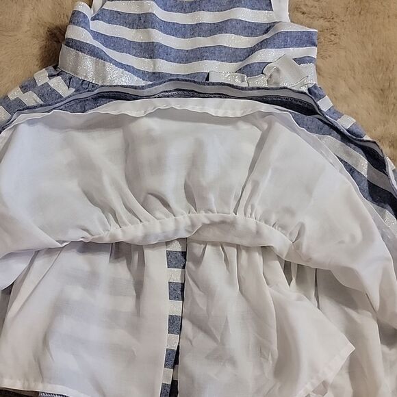 TAHARI BABY BLUE AND WHITE STRIPED SLEEVELESS DRESS WITH BOW, SIZE 4 - Picture 9 of 11